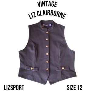 Vintage Liz Clairborne/Liz Sport black vest w/ gold buttons size 12